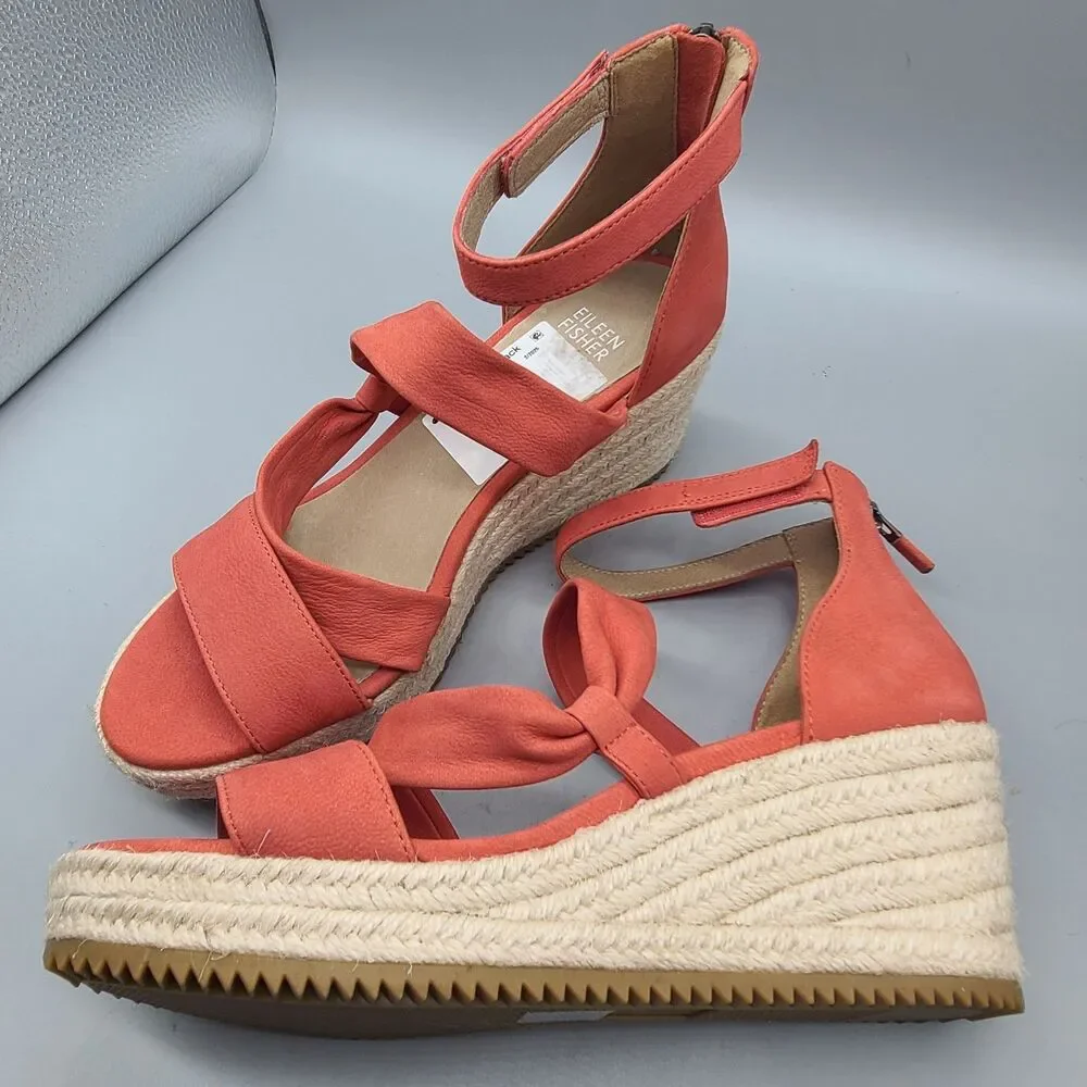 Eileen Fisher sandals Womens Wisp Espadrille Wedge heel  coral ankle US 8 M  new